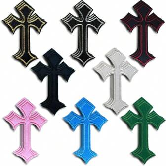 10pcs/Set Fashionable Cross Embroidered Patch For Music Festival, Clothes DIY Hot Melt Glue Accessory, Can Be Used For Decoration Of Bags, Hats, Boxes, Trousers, And Skirts (Random Mixed Color)