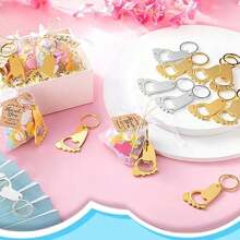 10pcs Baby Shower Favor Footprint Metal Keychain Bottle Openers With Organza Bags And Thank You Tags Baby Shower Family Decorations Gifts