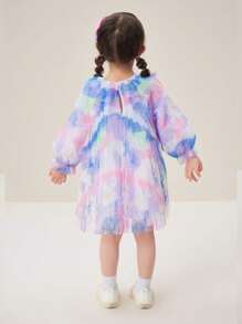 mini bala Young Girl Princess Dress, Spring New Printed Mesh Princess Dress - Purple - View 2