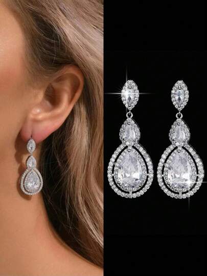 1pair Glamorous Water Drop AAA Cubic Zirconia Dangle Earring For Women Wedding Engagement Anniversary Party Jewelry Mother Day Gift