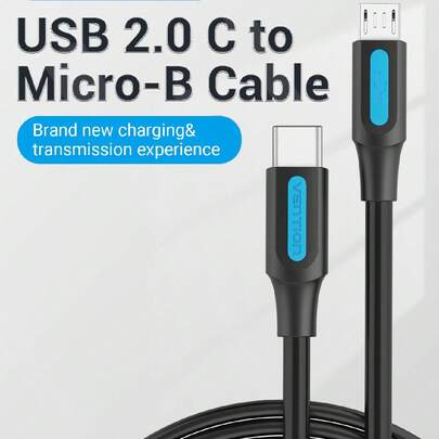 VENTION Micro USB 转 USB C 硬盘数据线 Type C 转 Micro USB 480Mbps 高速兼容三星 Galaxy S7 S6、J7、J3，兼容 、Kindle，兼容 控制器、Android 手机，黑色兼容三星 Galaxy S7/HTC 兼容 Android、Kindle，兼容 、相机、MP3 Micro-USB