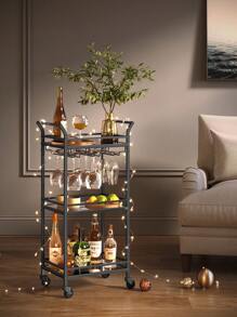 VASAGLE Carrito de 3 Niveles, Carro de Cocina Dorado, para Espacios Pequeños, con Ruedas, con Pasamanos, Vidrio de Espejo, Cocina, Comedor, Baño, Salón, Bar, Negro MLRC091B62 - Negro - Ver 2