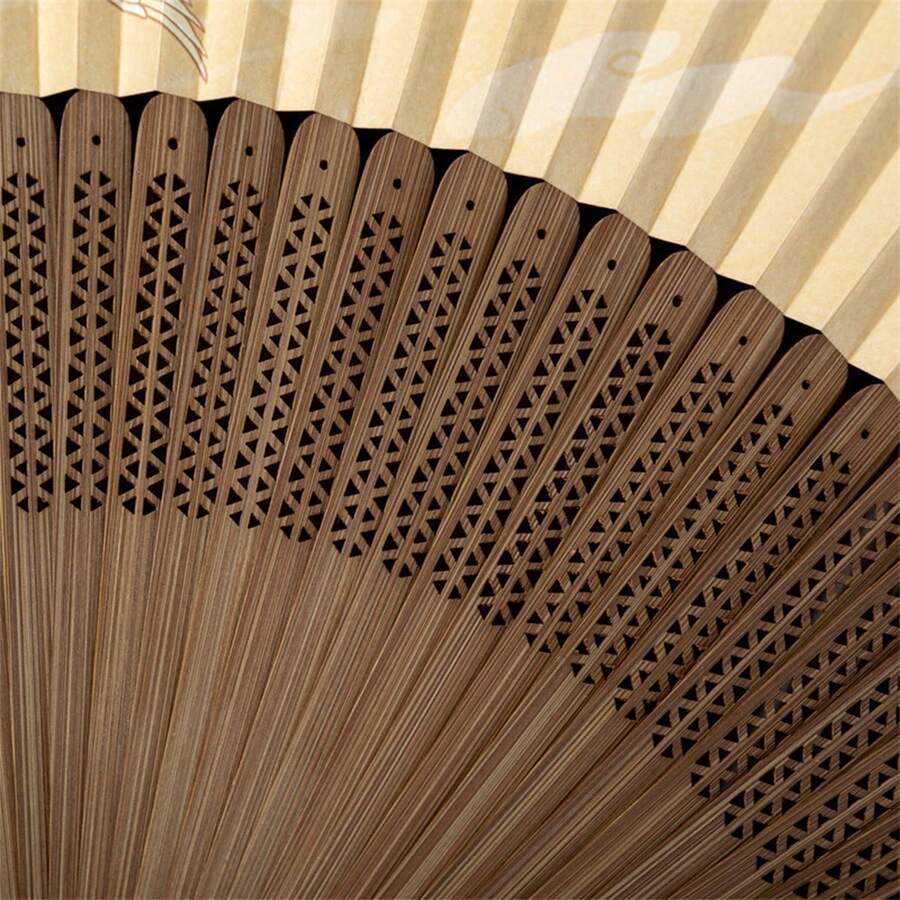 1pc Vintage Style Portable Folding Fan, DoubleSided Yellow Face Bamboo