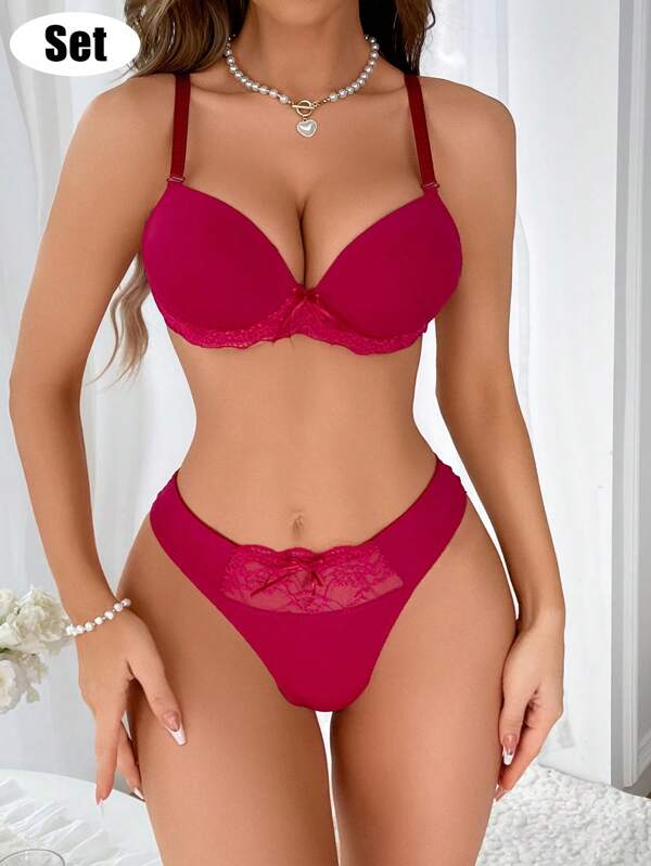 Women Smooth Surface Sexy Push Up Bra Panties, Underwear Lingerie, Christmas Two Pieces Set Women 2 Pieces Set
