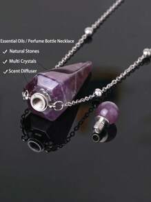 1pc Gold Color Stainless Steel Natural Stone Cone Perfume Bottle Necklace For Women Men Healing Black Obsdian Clear Quartz White Crystal Rose Quartz Pendant Reiki Essentials Oil Diffuser Vial Necklace H119