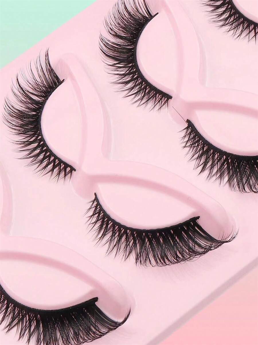 5 Pairs Thick And Curly Crossed False Eyelashes With Black Stem Natural