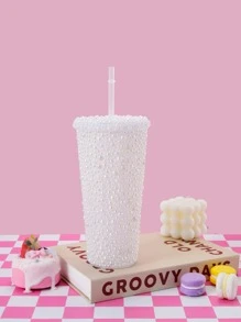 1 pieza Vaso brillante de 12 Oz (aprox. 340 g) hecho a mano con cristales, con tapa y pajita incorporados - Perfecto para personalizar, café con hielo, agua, para la oficina, fiestas en casa o en la playa, regalo para dama