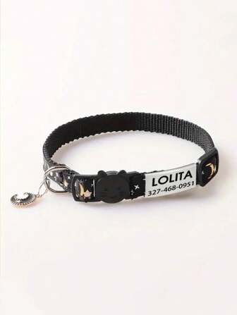 Customized Pet Collar With Star And Moon Pattern With Golden Hot Stamping, Cartoon Anti-Choke Safety Buckle, Adjustable Pendant With Bell, Suitable For Small And Medium-Sized Dogs Or Cats Weighing Less Than 5kg. Ornamental,Engraved,Stainless Stylish,Fashion,Colorful,Vintage,Cute,Contracted,Cuties Custom,Unique,Customized,Personalized Pet For Anniversaries,For Birthdays