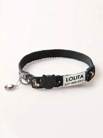 Customized Pet Collar With Star And Moon Pattern With Golden Hot Stamping, Cartoon Anti-Choke Buckle, Adjustable Pendant With Bell, Suitable For Small And Medium-Sized Dogs Or Cats Weighing Less Than 5kg. Ornamental,Engraved,Stainless Stylish,Fashion,Colorful,Vintage,Cute,Contracted,Cuties Custom,Unique,Customized,Personalized Pet For Anniversaries,For Birthdays,Customized Pet Supplies
