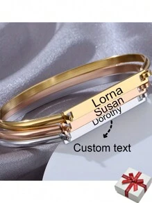定制刻字姓名手鍊，個性DIY草書字母魅力手鍊，不鏽鋼時尚開放式手環配名牌，是母親節/生日/節日送給媽媽的理想禮物 - 玫瑰金 - 查看 1