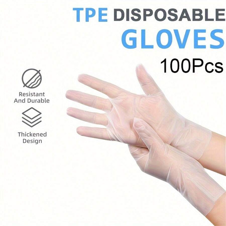 50pcs/100pcs, Disposable TPE Gloves, Transparent Thickened Gloves, Powder Free Anti-Static, Suitable For Kitchen Cleaning, Household Cleaning, Food Processing, Baking, Beauty Hairdressing, Pet Care, Painting, Cleaning Supplies,Kitchen,Bathroom,Home,Household Supplies