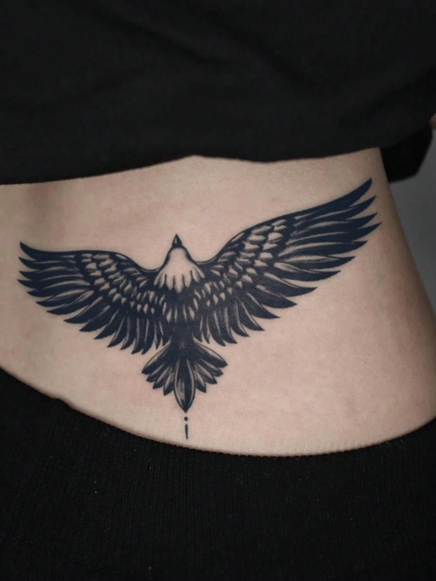 1pc Waterproof Temporary Tattoo, PVC Fake Tattoo Lasting 7-14 Days, Dark Style Eagle Design, Suitable For Men, Women, Couples, Arms, Legs, Birthday Gift, All Seasons - Grey - View 1