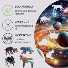 مجموعة واحدة من اللغز الخشبي الدائري لكوكب غامض، نمط استكشاف الكون مناسب لألعاب حفلات العائلة والهدايا في الأعياد / أعياد الميلاد للأصدقاء / العائلة.