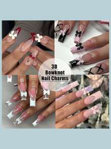 500 Pcs 3D Nail Charms And Flatback Faux Pearls #2, Pink White Black Multi Styles Bowknot Charms + Pink&White Star Heart Nail Jewels + 2-6Mm White Nail Faux Pearls For Nail Art Design With Pickup Tools Diy Nail Gems Nail Supplies Nails - Multicolor - View 5