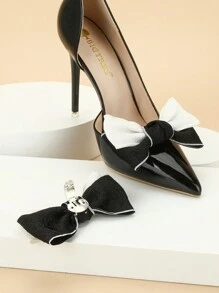 2pcs Korean Princess Cute Flower Black And White Two-Tone Cloth Design Bow Shoe Clips High-Grade And Elegant New Shoe Buckle