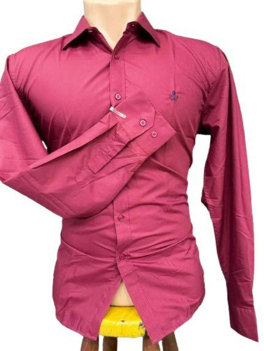 Camisa Social Masculina Manga Longa Slim Fit Casual Super - Vinho - Visão 1