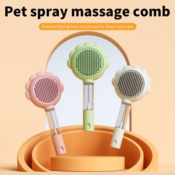 Stainless Steel Cat Brush With Spray, All-In-One Design For Convenient Use, Suitable For Cats And Dogs, Prevents Shedding And Cleans