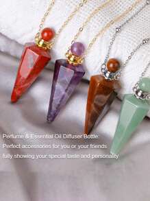 1pc Gold Color Stainless Steel Natural Stone Cone Perfume Bottle Necklace For Women Men Healing Black Obsdian Clear Quartz White Crystal Rose Quartz Pendant Reiki Essentials Oil Diffuser Vial Necklace H119