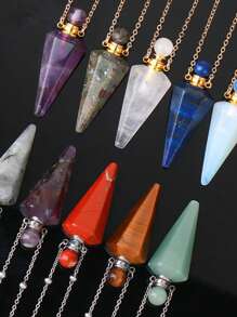 1pc Gold Color Stainless Steel Natural Stone Cone Perfume Bottle Necklace For Women Men Healing Black Obsdian Clear Quartz White Crystal Rose Quartz Pendant Reiki Essentials Oil Diffuser Vial Necklace H119