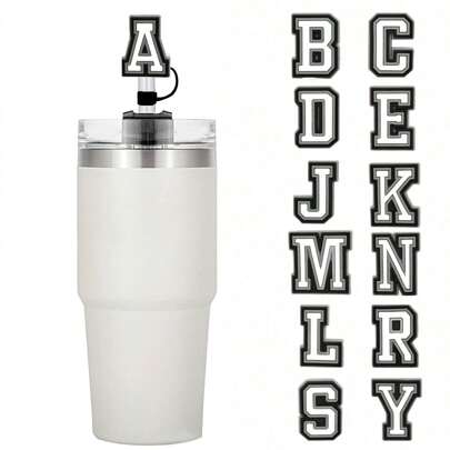 0.4in Cute Silicone Initial Letter Straw Covers Cap For Cup, Dust-Proof Drinking Straw Reusable Straw Tips Lids, Personalized Charm For Tumbler, Kitchen, Christmas Gift,School Supplies