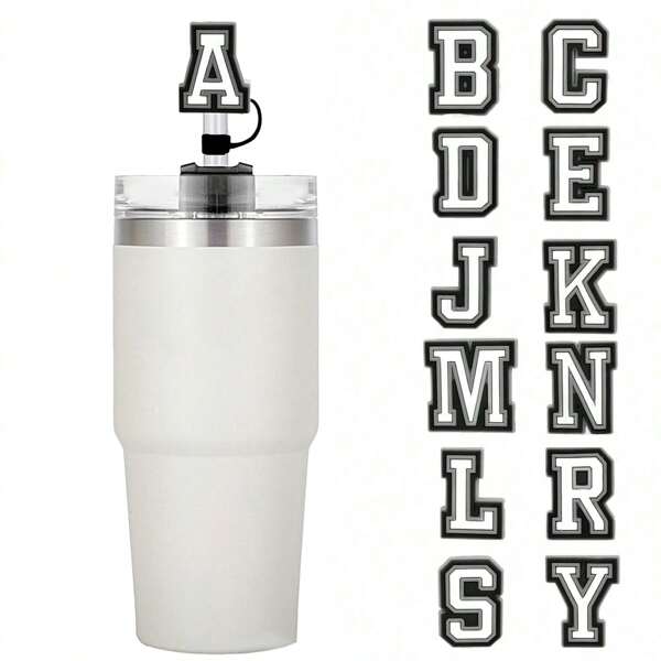 0.4in Cute Silicone Initial Letter Straw Covers Cap For Cup, Dust-Proof Drinking Straw Reusable Straw Tips Lids, Personalized Charm For Tumbler, Kitchen, Christmas Gift,School Supplies
