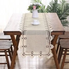 1buc, Aleer de masă, Aleer de masă din dantelă în stil retro, Aleer de masă creativ din dantelă din pânză, potrivit pentru decorarea casei, cârpă de masă dreptunghiulară de nuntă, foarte potrivit pentru eșarfă și husă de masă