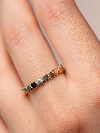 1入組極簡風格心形手環戒指女款，精美18K鍍金不銹鋼指環，時尚婚禮飾品禮物