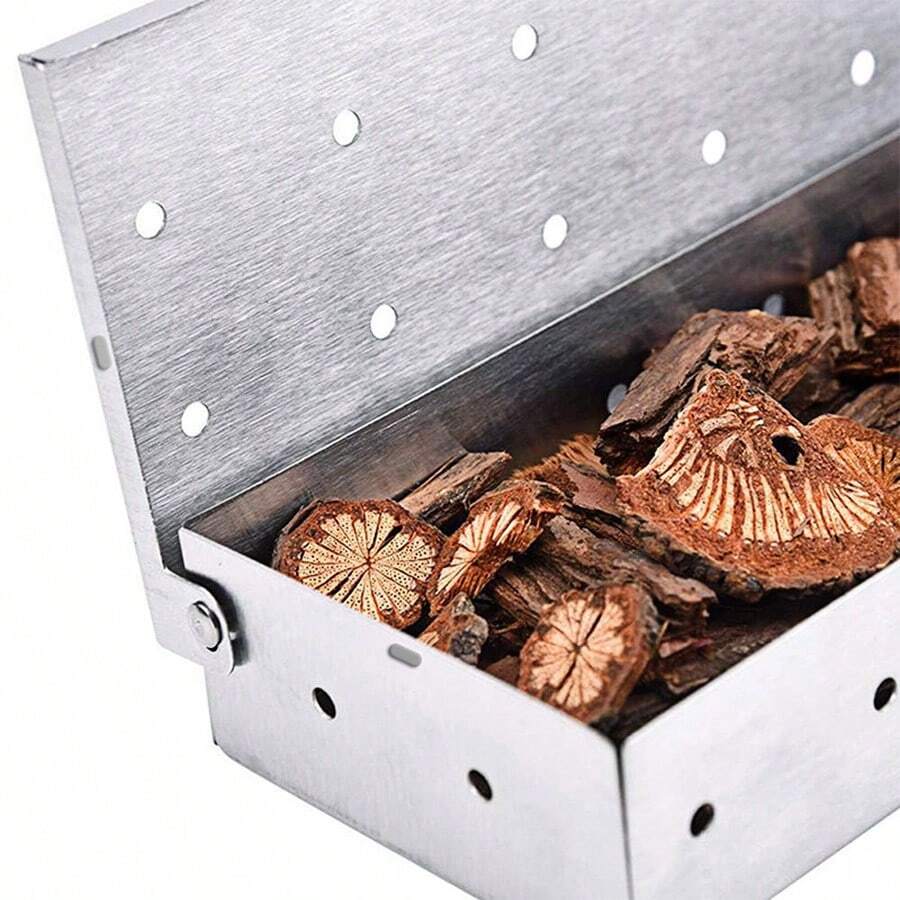 Stainless Steel Outdoor Barbecue Smoker Box, BBQ Wood Chips Smoking Box With Lid, Special
