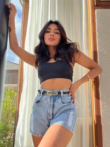 Women Denim Shorts - Rửa nhẹ - Xem 2