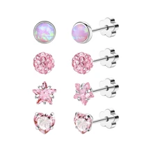 4 Pairs Women Hypoallergenic Flat Back Earrings 14K Gold Cartilage Earrings For Sensitive Skin Star Heart Opal Helix Screwback Stud Earrings Pink, Silver, AB, Suitable For Men, Women And Girls Valentines
