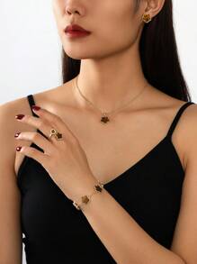 1 pieza Brazalete de trébol con suerte dulce, 1 pieza Anillo, 1 pieza de Aretes, 1 pieza Conjunto de Collar de San Valentín