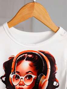 Baby Girl Cartoon Girl Printed Short Sleeve T-Shirt+Flower Printed Shorts Set