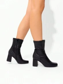Women's Go Go Boots Mid Calf Low Block Heel Boots Zipper Square Toe Ankle Boots Lightweight Comfort For Party Cosplay Dance Christmas Holiday New Year Winter Black Boots - 黑色 - 查看 4