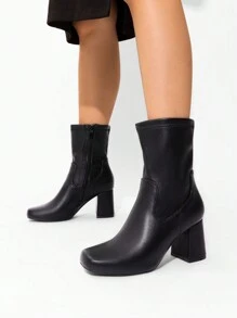 Women's Go Go Boots Mid Calf Low Block Heel Boots Zipper Square Toe Ankle Boots Lightweight Comfort For Party Cosplay Dance Christmas Holiday New Year Winter Black Boots - 黑色 - 查看 3