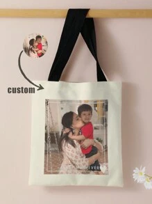 1pc Customized Canvas Bag, Unique Design (Photo, Landscape, Illustration), Foldable, Large Capacity, Lightweight, Stylish, Personalized Tote Bag, Shoulder Bag, Casual Shopping Bag Shop Back To School
