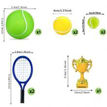 Conjunto de 8 piezas de decoración para torta Temática de Tenis, que incluye Raquetas de Tenis, Pelota de Tenis, Copa de Trofeo, perfecto para fiestas, celebraciones y cumpleaños temáticos de Tenis - Multicolor - Ver 3