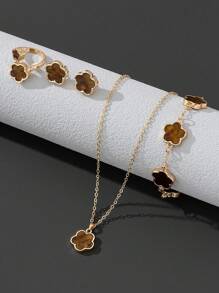 1 pieza Brazalete de trébol con suerte dulce, 1 pieza Anillo, 1 pieza de Aretes, 1 pieza Conjunto de Collar de San Valentín