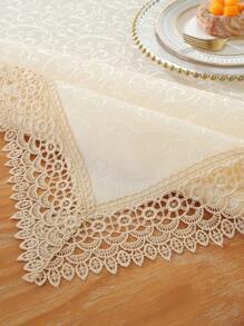 Exquisite Jacquard Satin Fabric Splicing With Delicate Water-Soluble Lace Edge Tablecloth, Kitchen Essential Square/Rectangular Table Cover, Home Decor, Festival Decor, Indoor/Outdoor, Party/Wedding Tablecloth, 1pc
