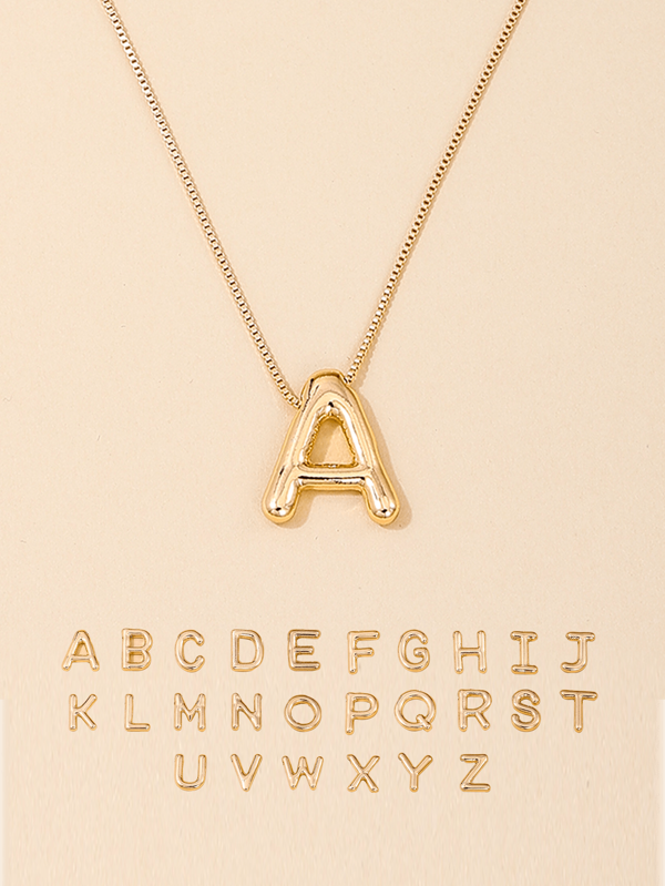 1pc Fashionable Minimalist Chic Versatile Ins Sweet Daily Wear Large Metal Bubble 26 Letter Pendant Necklace, Suitable For Office, Commuting, Seasons, Birthday, Party, Gift For Mom & Girlfriend