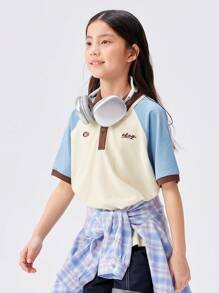 Balabala Camiseta de manga corta para niños, camisa básica para niños 2024 Nueva, camisa polo de verano para niños grandes