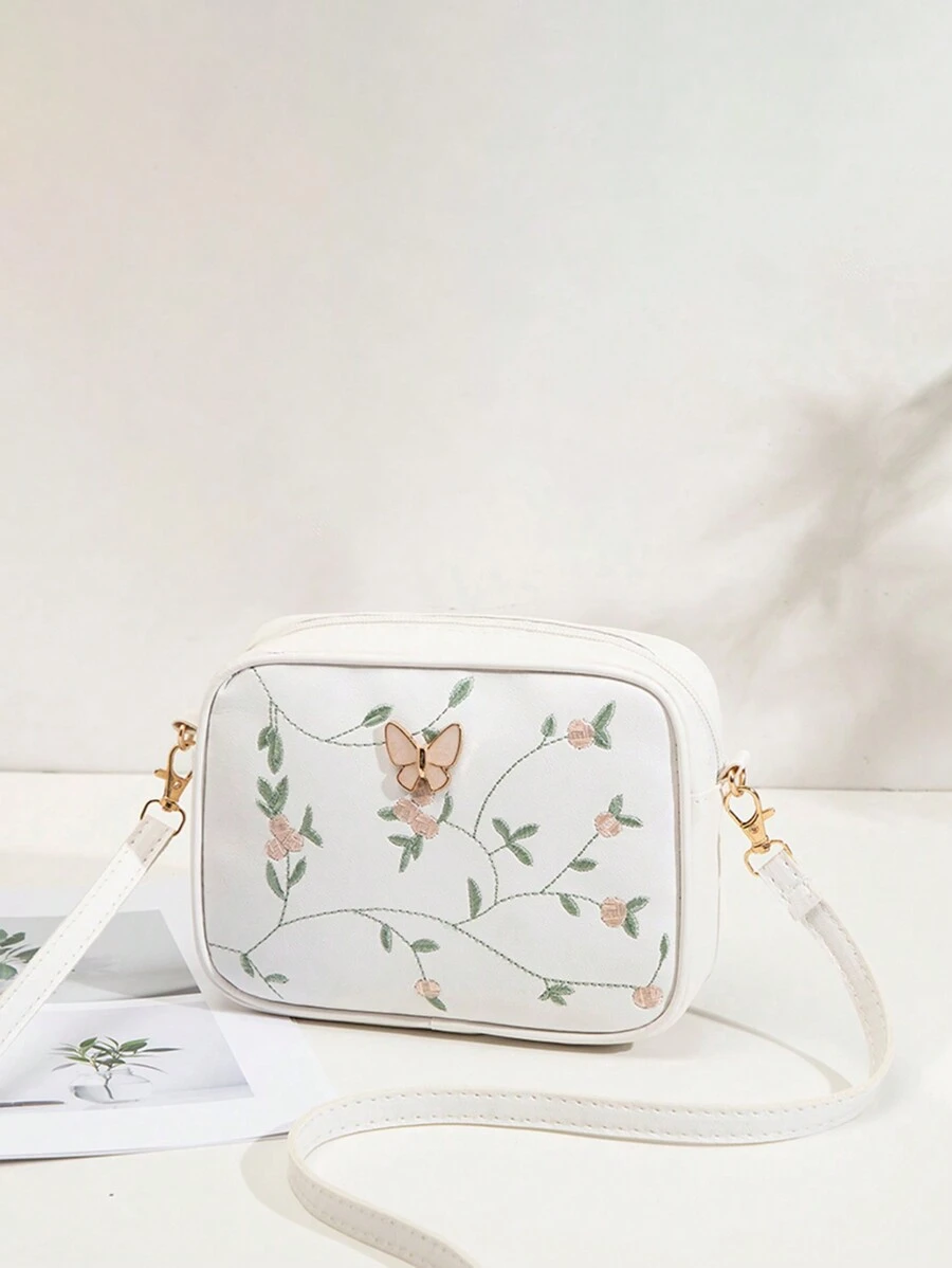 Square Crossbody Bag, Classic Metal Decor Zipper Purse, Faux Leather Shoulder Bag