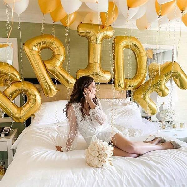 Globo de 32 pulgadas Novia con adornos de boda, globo de letras de novia color oro rosa, suministros para la fiesta de despedida de soltera