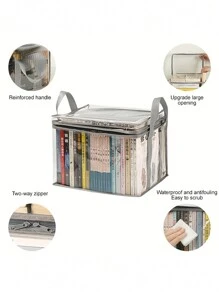 1 pièce Boîte de rangement transparente pour livres, boîte de rangement pour livres pliable, rangement pour salle de classe, boîte de rangement pour livres, boîte de finition domestique transparente, boîte de rangement pour livres
