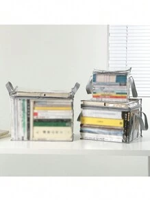 1 pièce Boîte de rangement transparente pour livres, boîte de rangement pour livres pliable, rangement pour salle de classe, boîte de rangement pour livres, boîte de finition domestique transparente, boîte de rangement pour livres