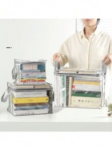1 pièce Boîte de rangement transparente pour livres, boîte de rangement pour livres pliable, rangement pour salle de classe, boîte de rangement pour livres, boîte de finition domestique transparente, boîte de rangement pour livres