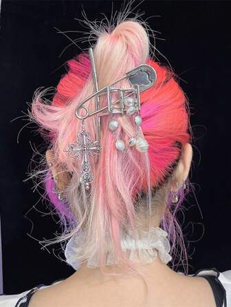 1pc Y2K Metal Chain Pearl Grab Clip Women's Back Of The Head Hair Clip Clips Clips Large Size Plate Hair Headwear