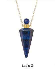 1pc Gold Color Stainless Steel Natural Stone Cone Perfume Bottle Necklace For Women Men Healing Black Obsdian Clear Quartz White Crystal Rose Quartz Pendant Reiki Essentials Oil Diffuser Vial Necklace H119