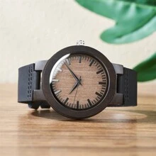 BOBOBIRD Đồng hồ nam BOBO BIRD bằng gỗ đeo tay thường ngày bằng da PU có hộp quà tặng - Xám - Xem 4