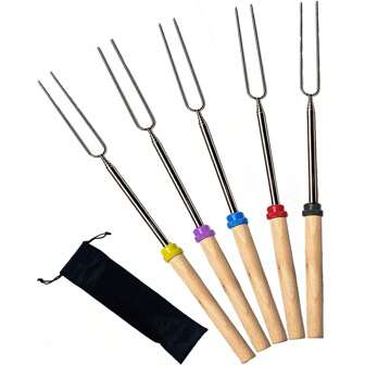 5 Packs 32" Smores Sticks For Fire Pit Long-Marshmallow Roasting Sticks Smore Skewers Hot Dog Fork Campfire Cooking Equipment, Camping Essentials Outdoor Accessories Camping Stuff