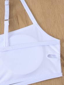 2pcs Set Sexy Bandeau Backless Bikini & Thong Swimwear, Multi-Color - White - View 5